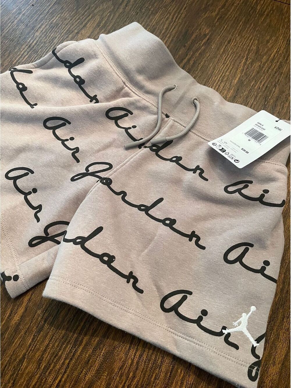 Air Jordan Girls Fleece Shorts Size Medium Enigma Stone Allover Script NWT
